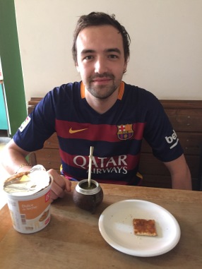 Chris enjoying a typical breakfast